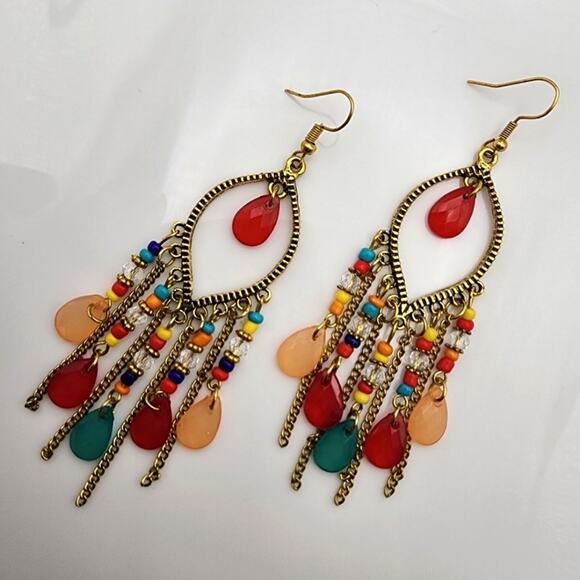 Multicolor Boho Beaded Dangling Earrings - Picture 2 of 4